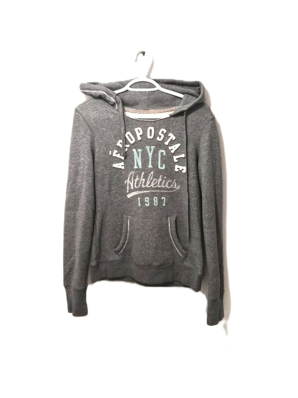 Aeropostale Grey Fleece Lined Hoodie Distresssed Streetwear Skater AthleisureY2K